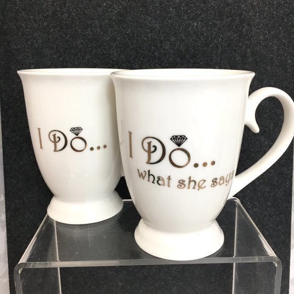 Pfaltzgraff  Bridal Coffee Tea Mug Set - “I Do” …what she says…. EUC - Picture 1 of 9